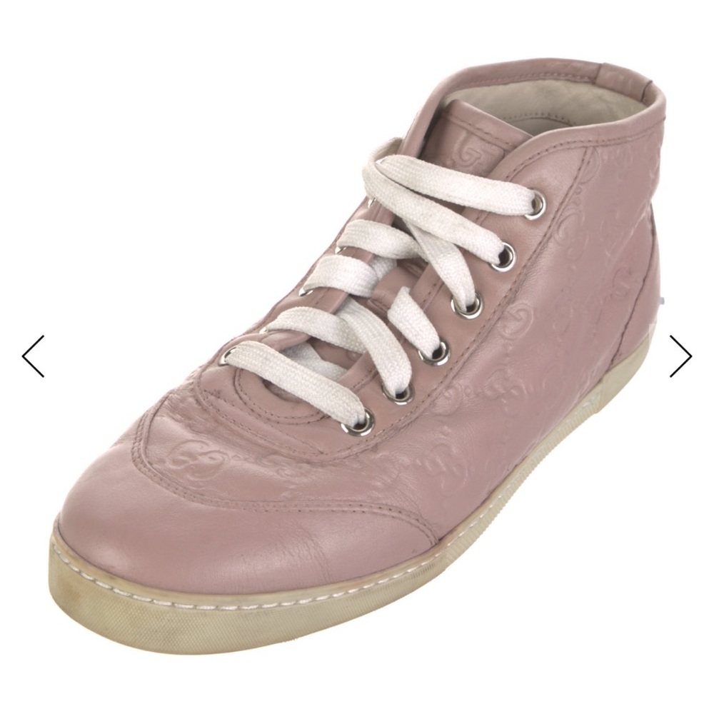 Gucci Pink Leather Lace-Up Low-Top Sneakers size 5 fit 5-6 - Picture 3 of 4